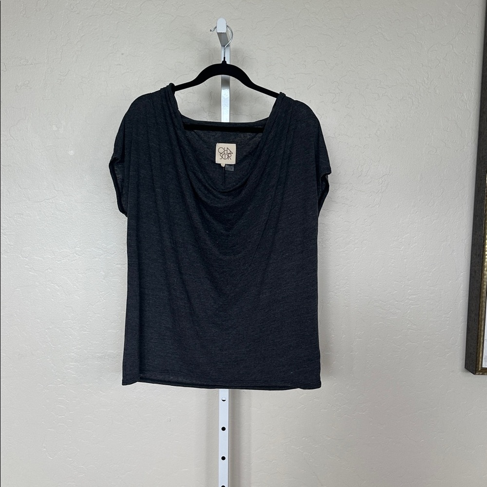 NWT Chaser L Soft Dark Grey Crowl neck top with gorgeous fabric. Pls see pics